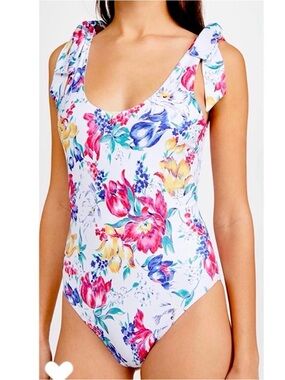 NEW LoveShackFancy Floral Bow Tie Strap One Piece Swimsuit Small NWOT MSRP $235